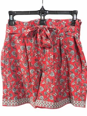 Max Studio Womens High Rise Floral on Red. Tie-Waist Shorts EC Size Large